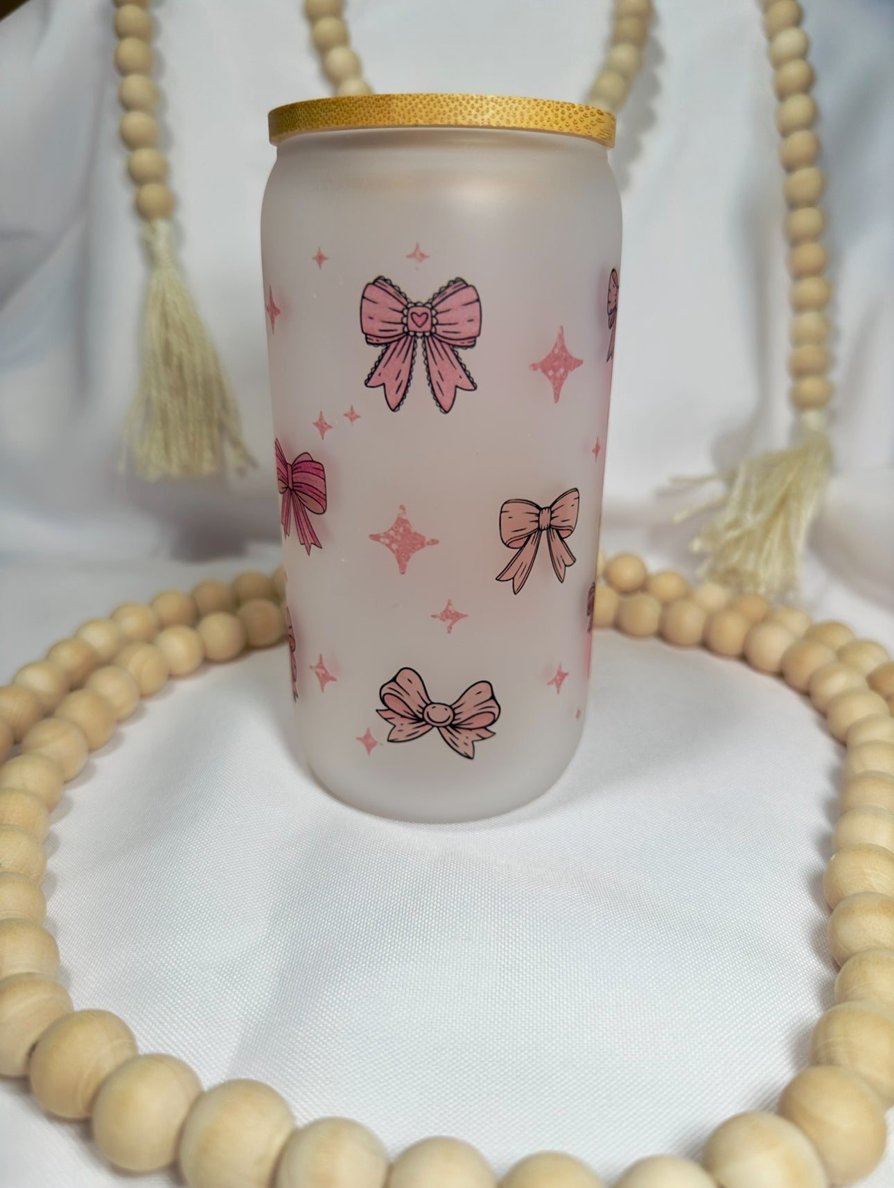 MAMA Pink Bow 16oz Frosted Glass Tumbler