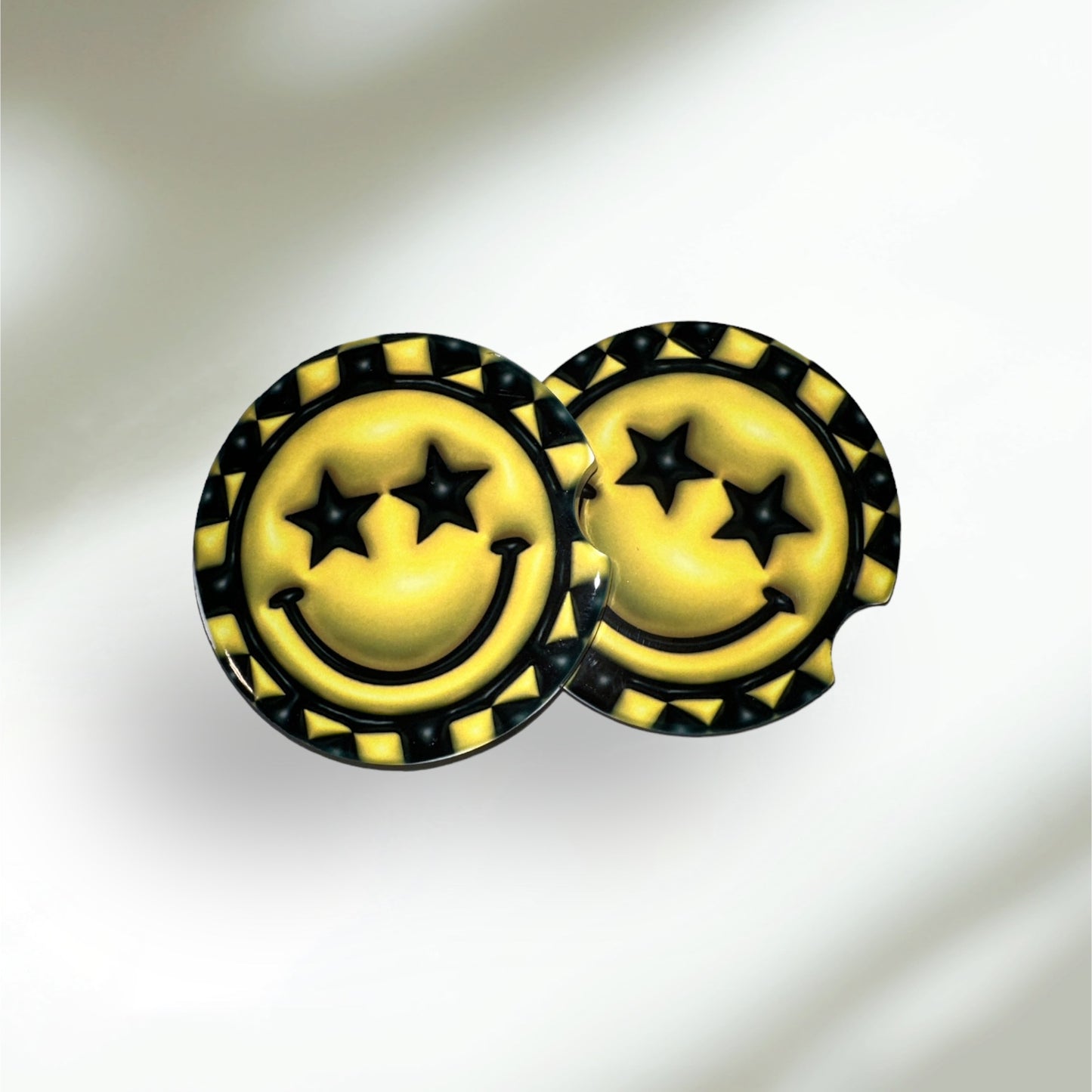 Smiley Face Car Coasters - 2 Pack