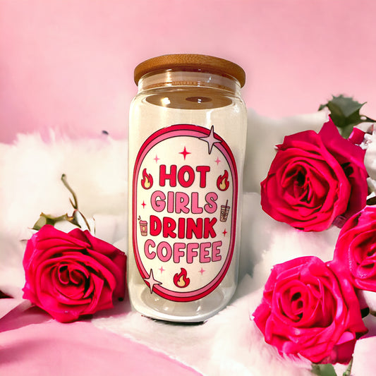 Hot Girls Drink Coffee Glass Cup 16oz