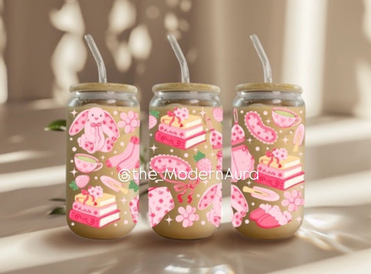 Pink Bookish Girlie Glass Cup