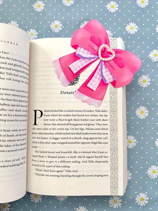 Pink Ruby Bow Corner Bookmark