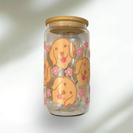 Golden Retriever Glass Cup 16oz